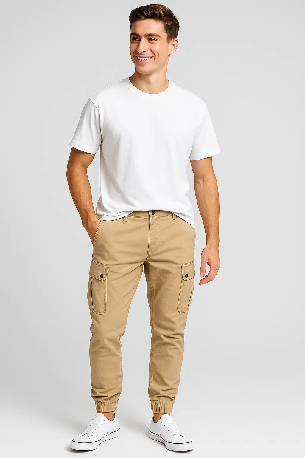 Heren Cargo Broek Met Elastische Boorden En Zakken