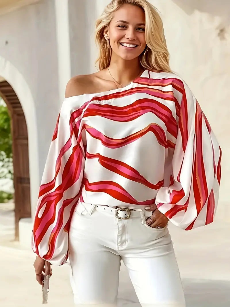 Asymmetrische Blouse Dames Één Schouder Ballonmouwen