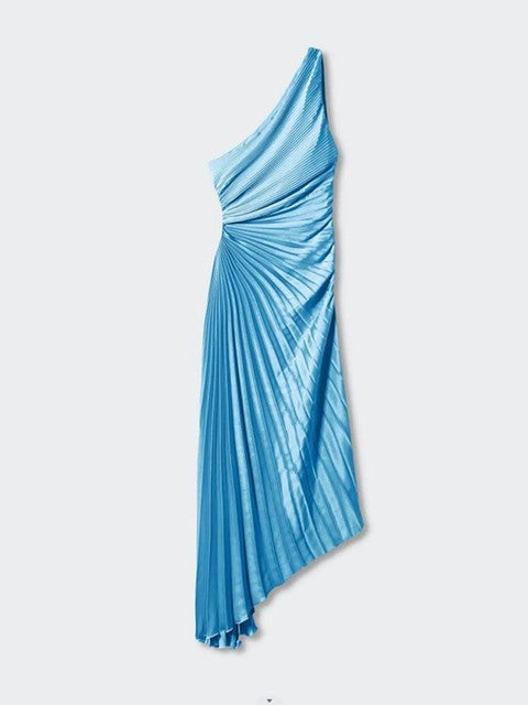 Vestido de noche para mujer, plisado, un hombro, formal