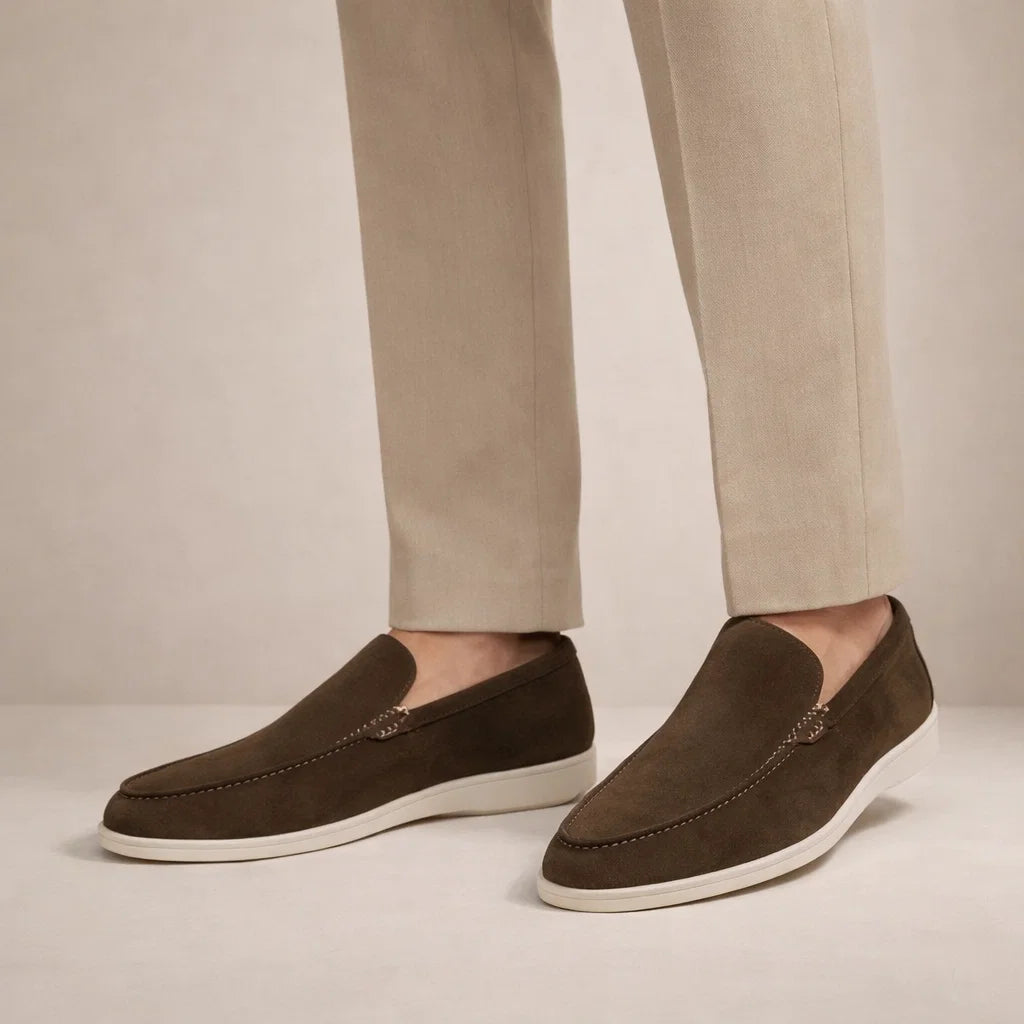 Mocassins décontractés homme coupe régulière dessus cuir modèle à enfiler