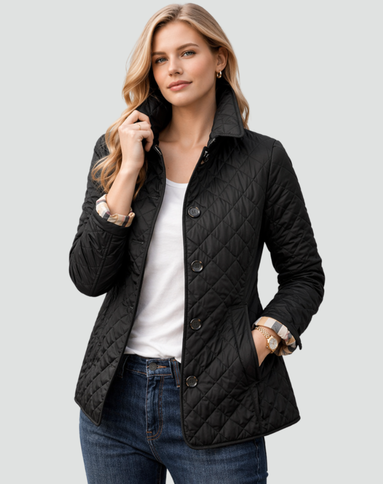 Manteau mi-saison femme coupe régulière matelassé col et boutons