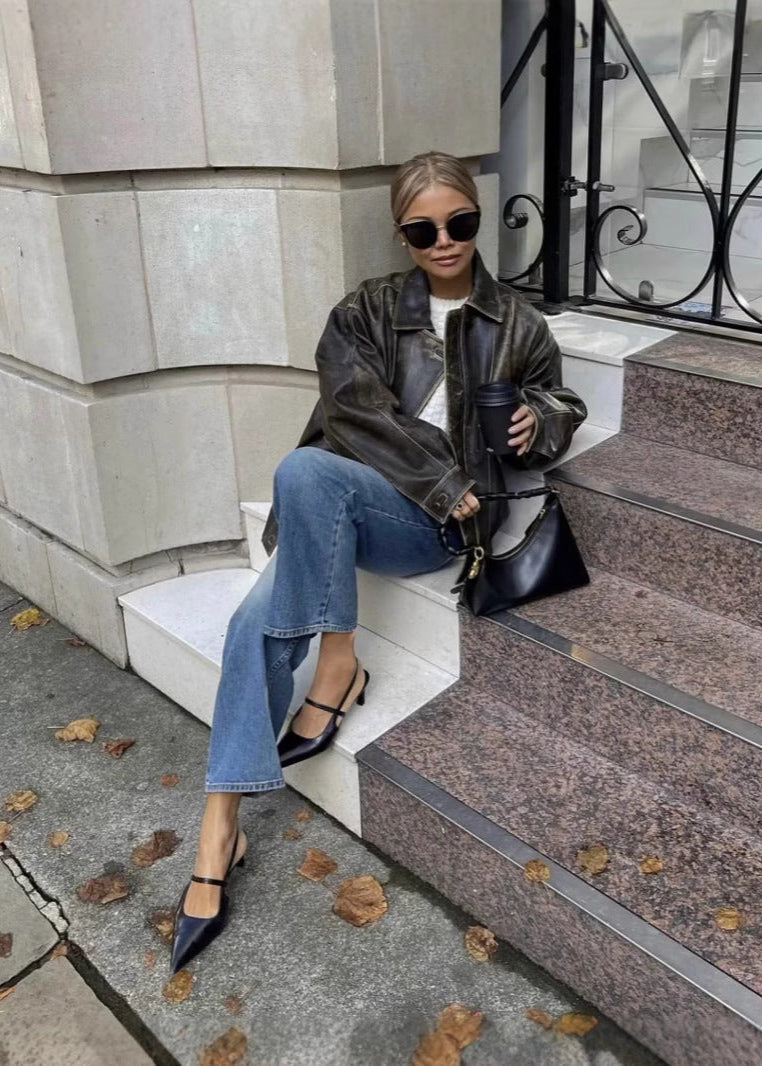 Oversized dámská bomber bunda s efektem opotřebení