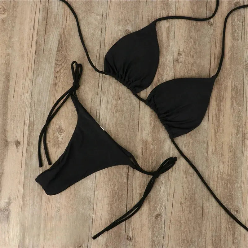Bikini Femme Doré Brillance Été Piscine Plage Coupe Élégante