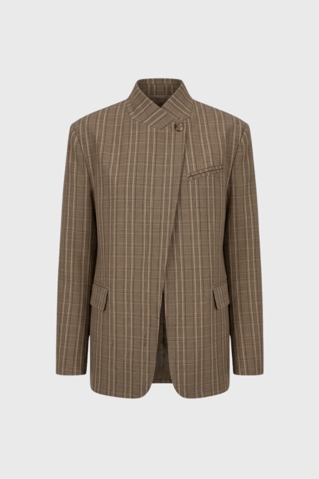 Blazer femme oversize à motif à carreaux col montant décontracté