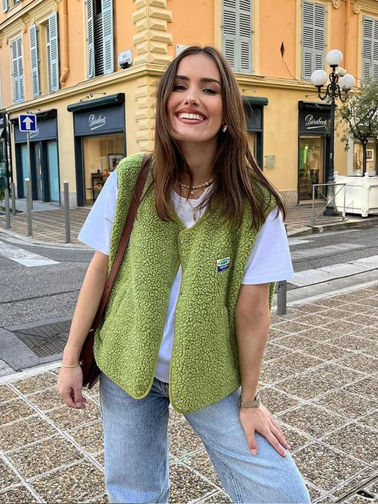 Vestă femei cu nasturi casual scurtă