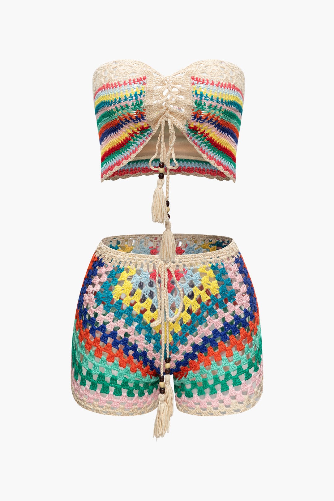 Set boho bustieră croșetată și pantaloni scurți femei vară plajă