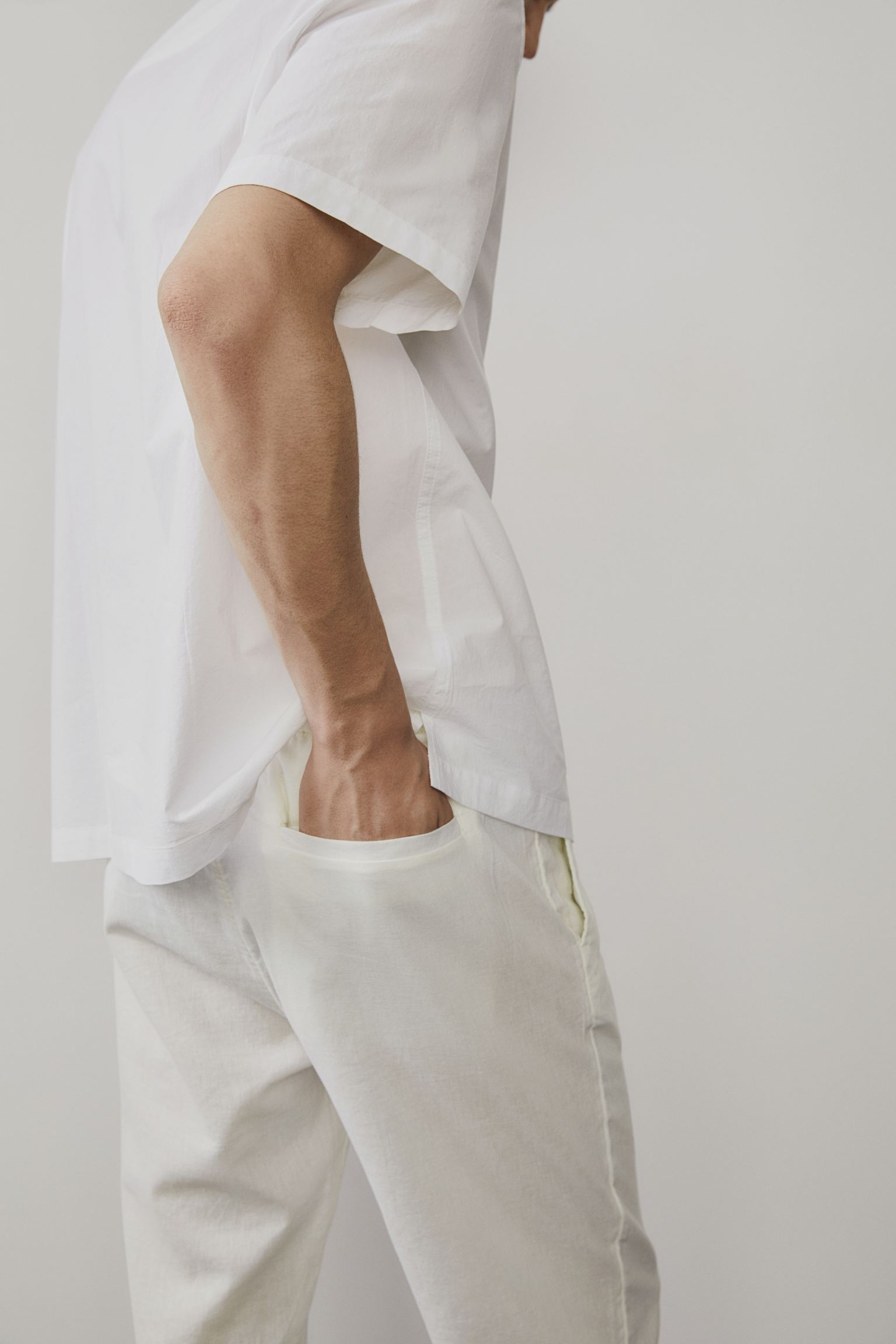 Pantaloni bărbați croială lejeră cu șnur și talie elastică