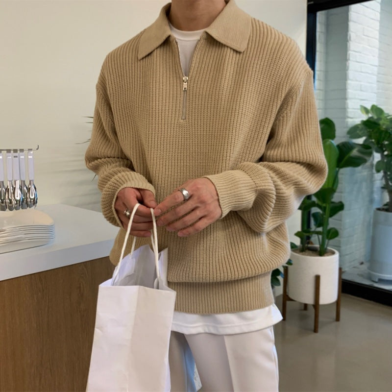 Camisola Clássica de Malha com Fecho de Zíper para Homem com Corte Solto
