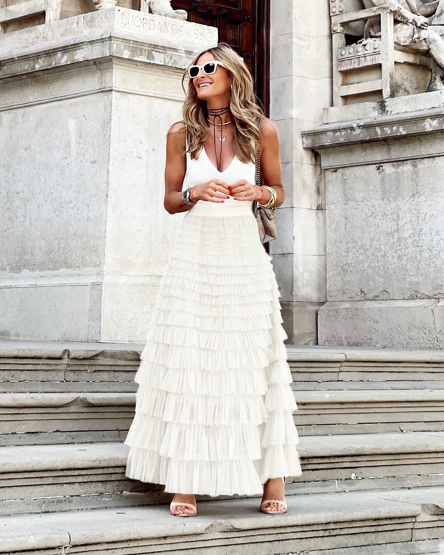 Falda Maxi de Tul Aireada para Mujer con Corte en A