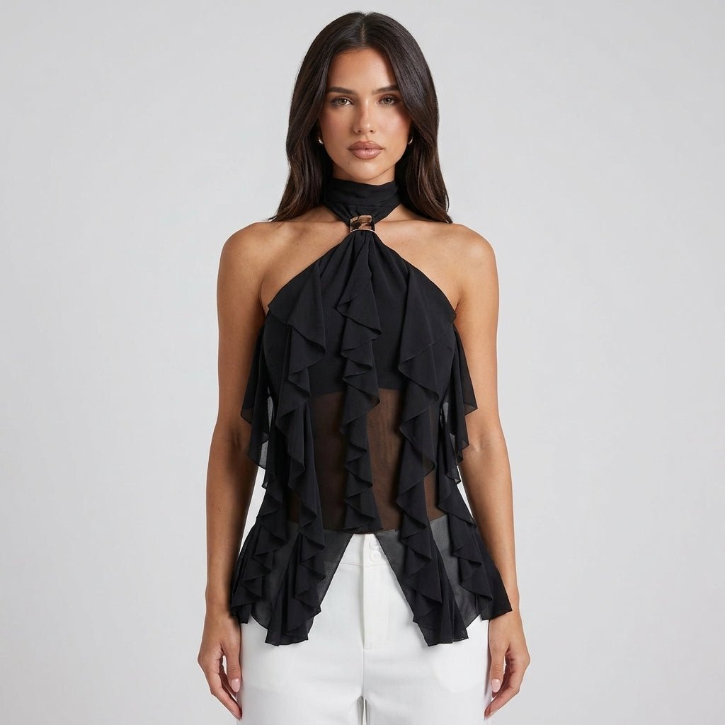 Chiffon Halter Top Dame Flæse Formelt