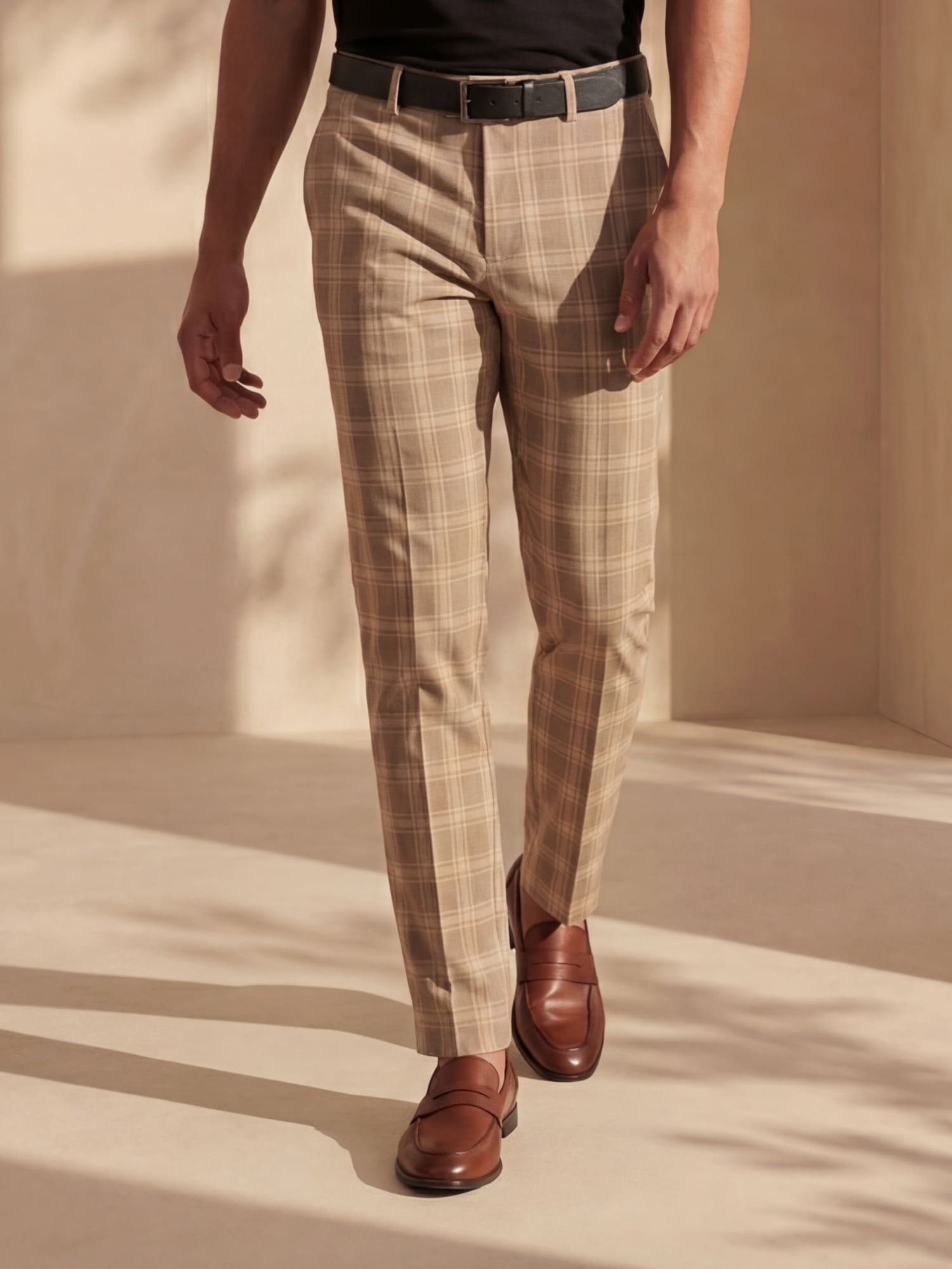 Men's Chino Pants Slim Fit Check Pattern Spring Casual