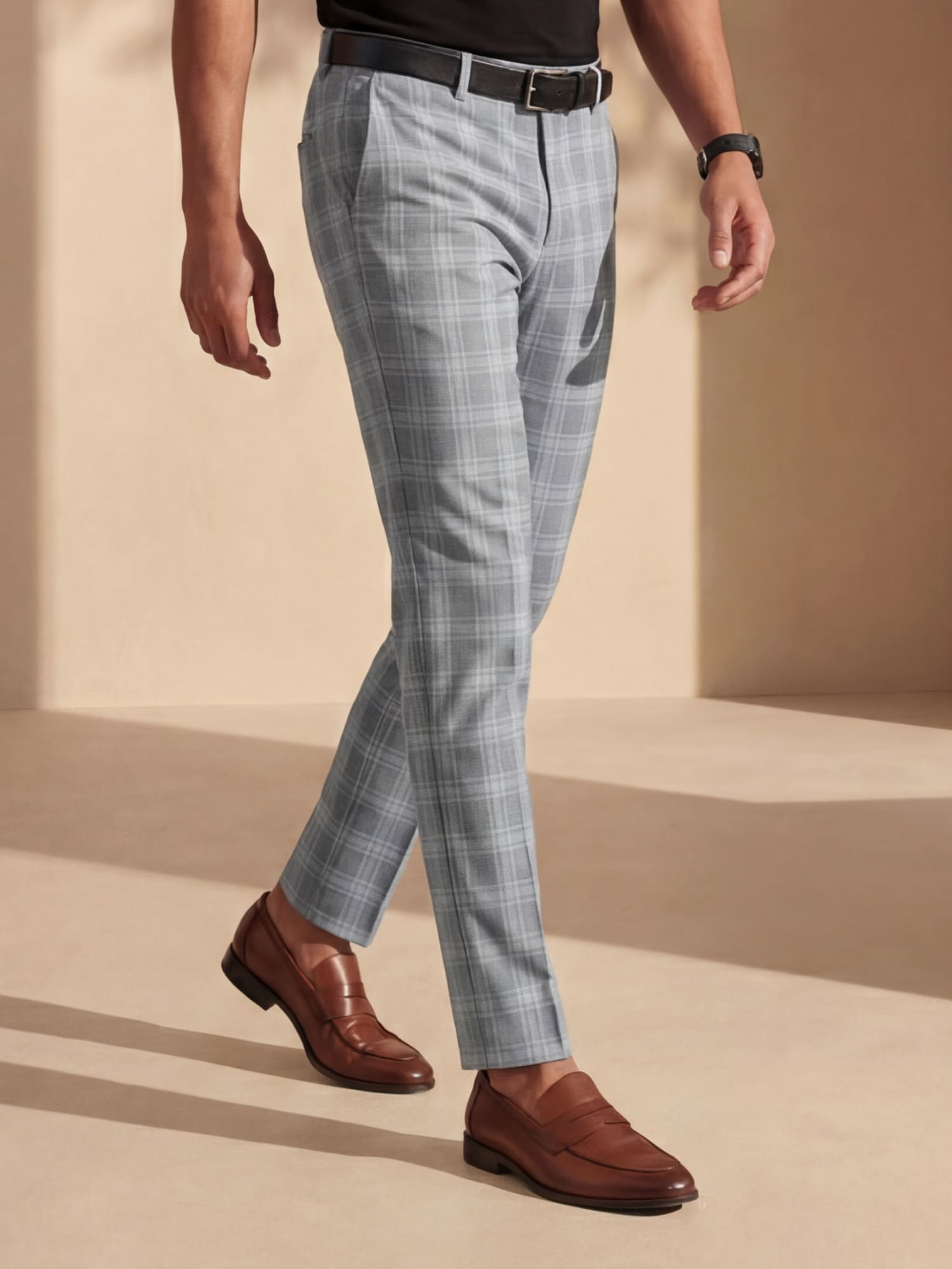 Men's Chino Pants Slim Fit Check Pattern Spring Casual