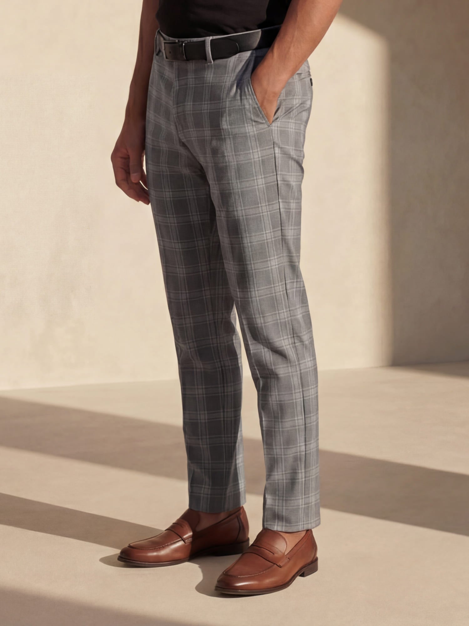 Pantalón chino para hombre, ajuste slim, patrón de cuadros, primavera, casual