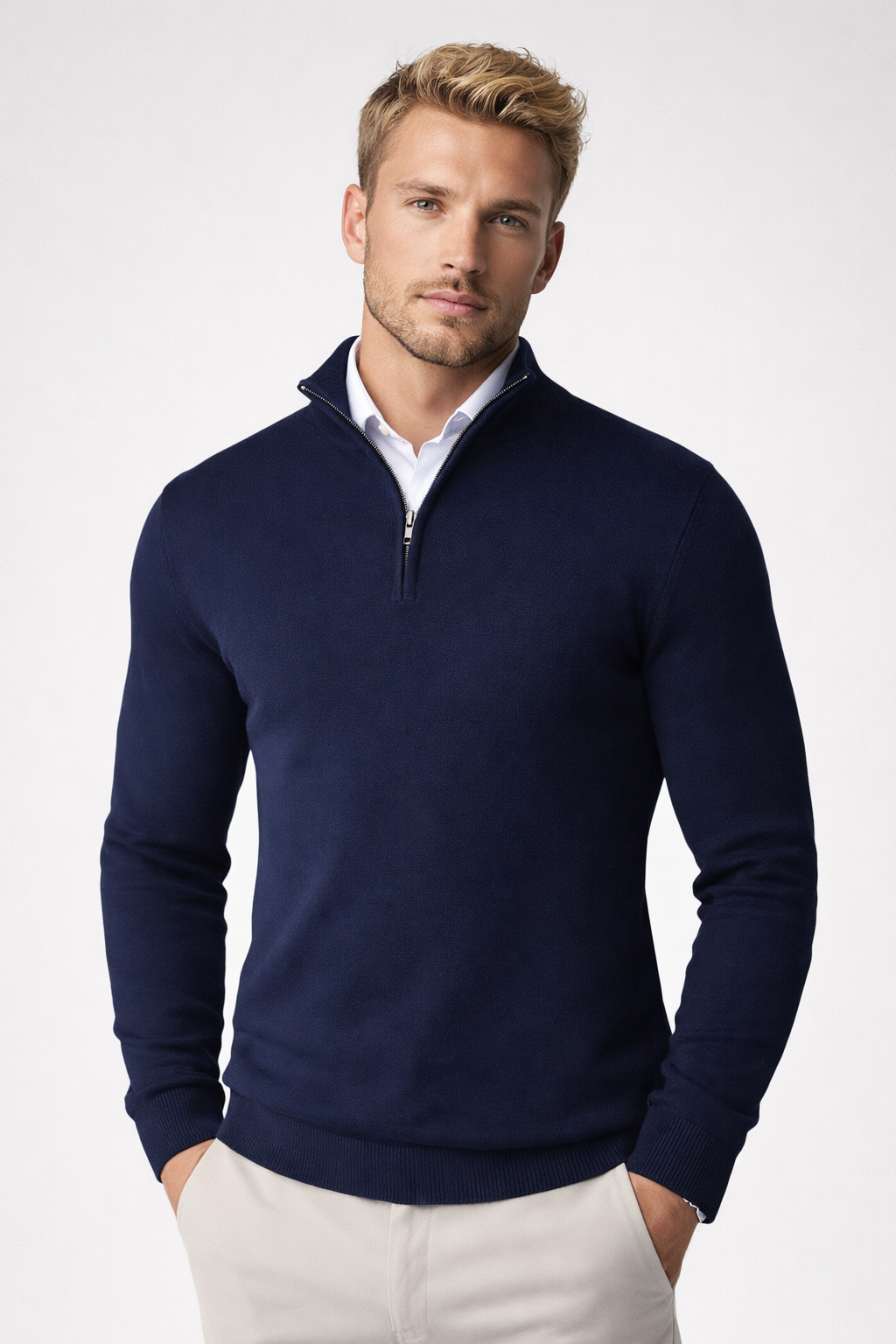 Camisola de gola alta para homem, meio fecho, gola alta, inverno