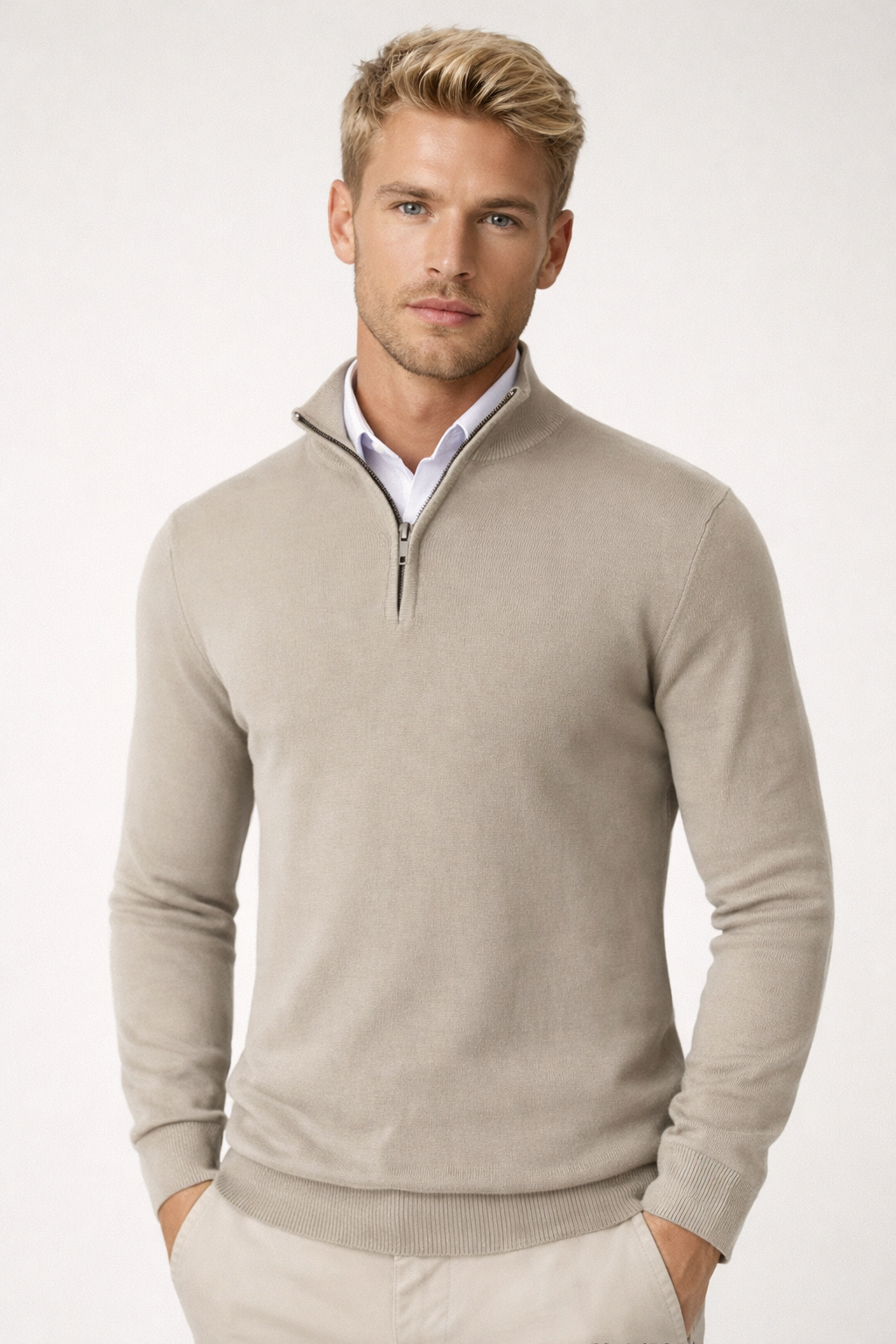 Camisola de gola alta para homem, meio fecho, gola alta, inverno