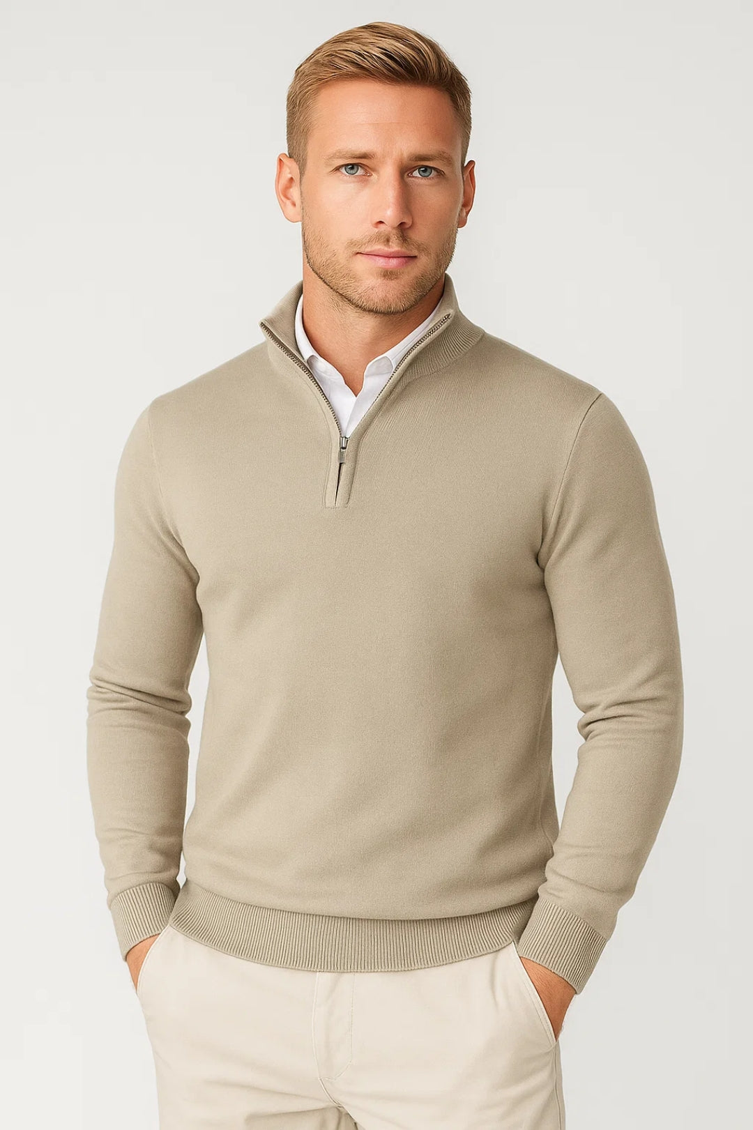 Camisola de gola alta para homem, meio fecho, gola alta, inverno