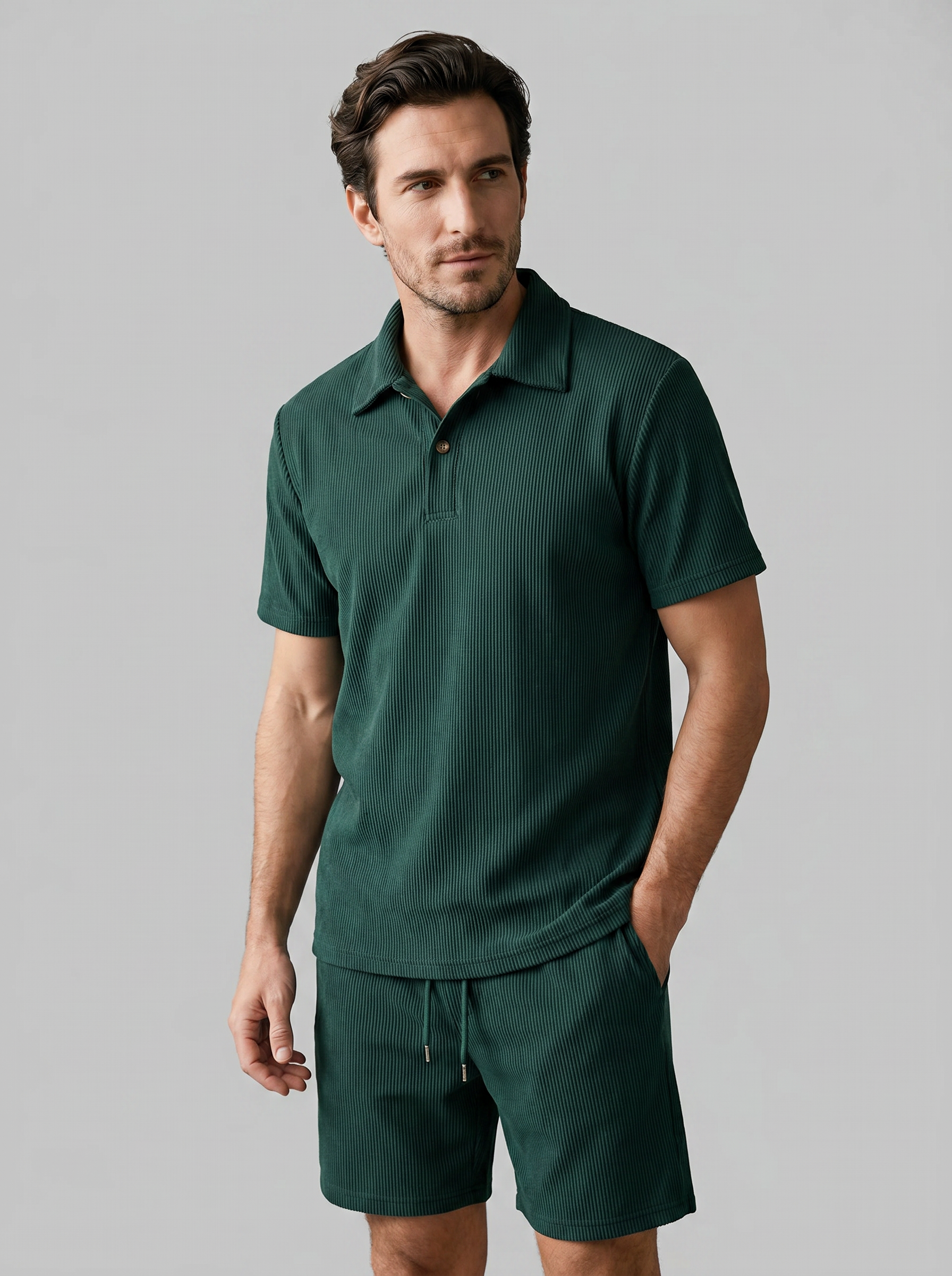 Conjunto Polo e Calções Homem Veludo Cotelê Corte Slim