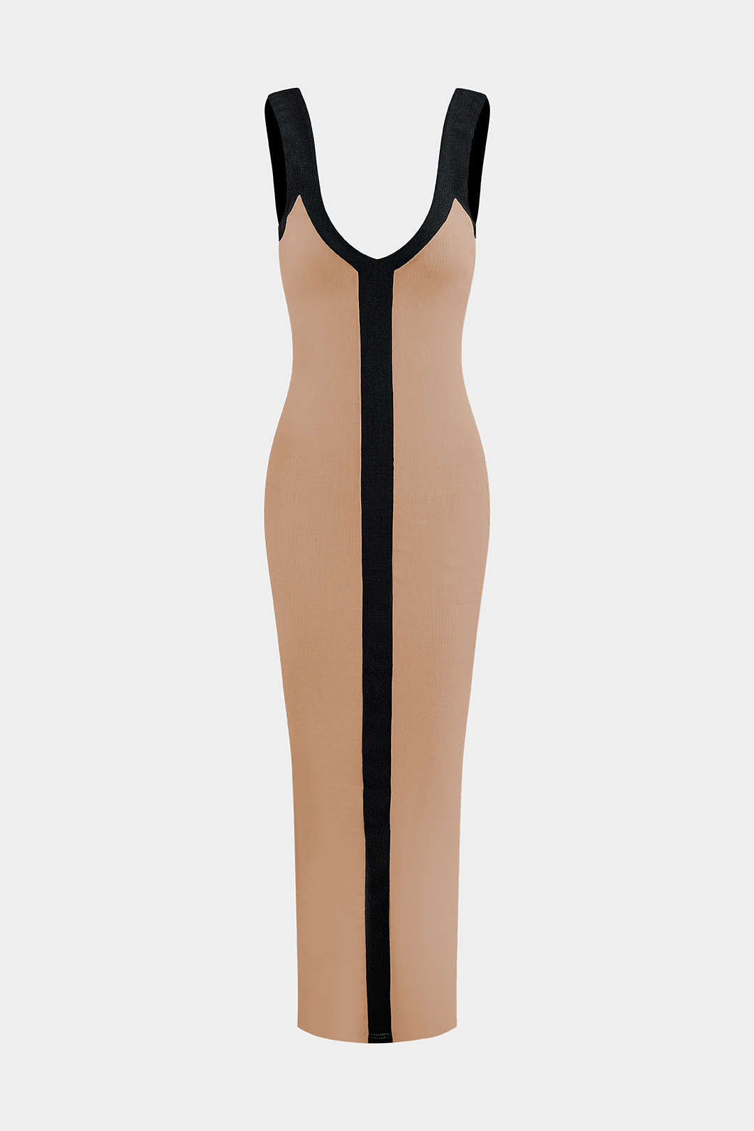 Vestido maxi de bloques de color para mujer con escote en V y abertura