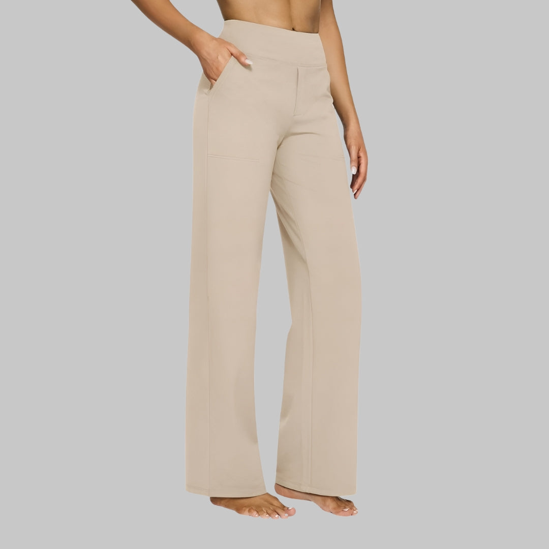 Pantalón de Cintura Alta para Mujer con Piernas Rectas y Bolsillos