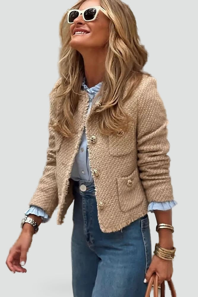 Elegant Cropped Tweed Blazer with Button Closure 0