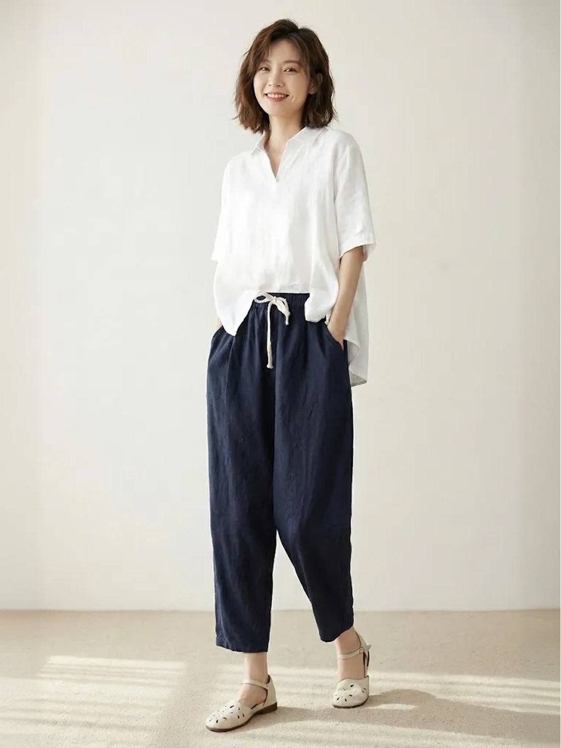 Dame Bukser Slim Fit Snøre Talje Casual Sommer