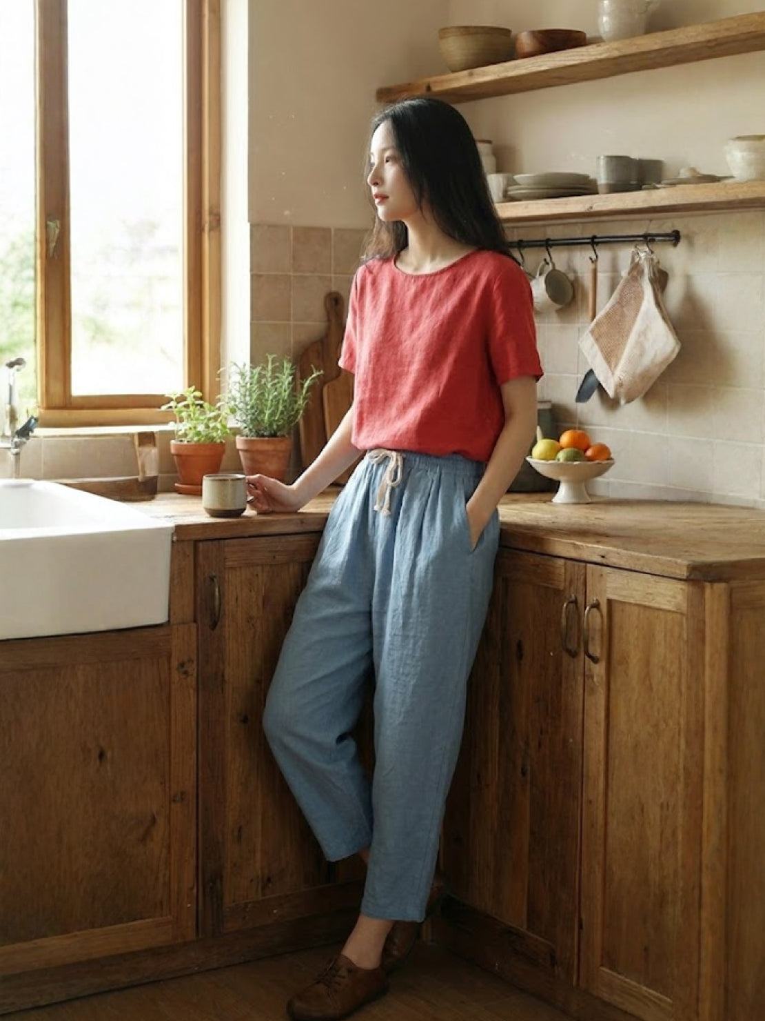 Dame Bukser Slim Fit Snøre Talje Casual Sommer