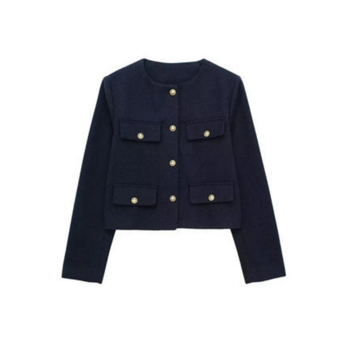 Veste courte Audriélle pour femme, boutons dorés distinctifs et coupe structurée adaptée aux tenues chic.