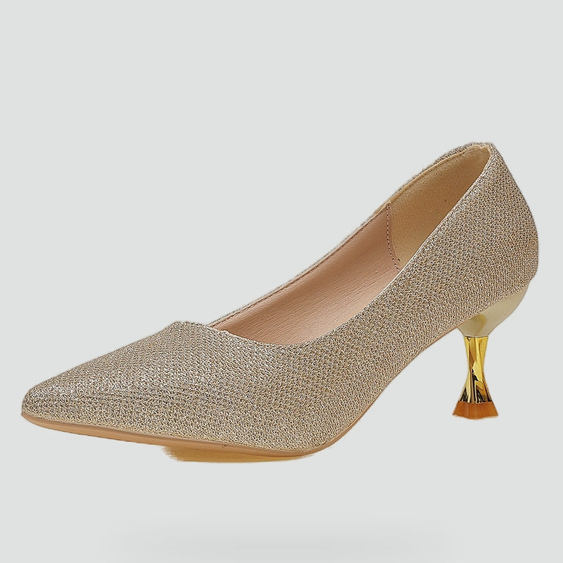 Dames Glanzende Pumps met Spitse Neus en Gevormde Hak
