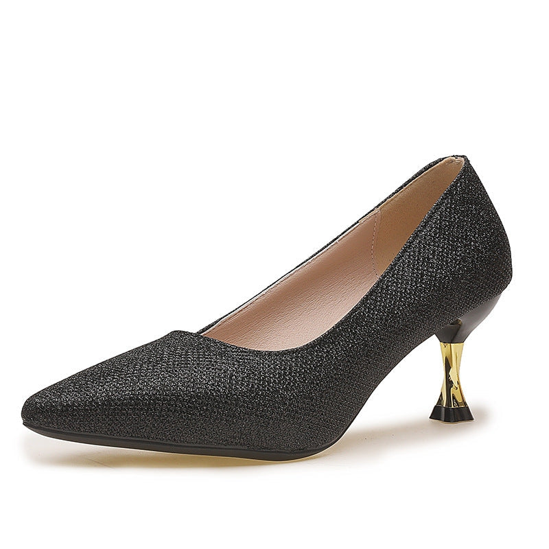 Dames Glanzende Pumps met Spitse Neus en Gevormde Hak