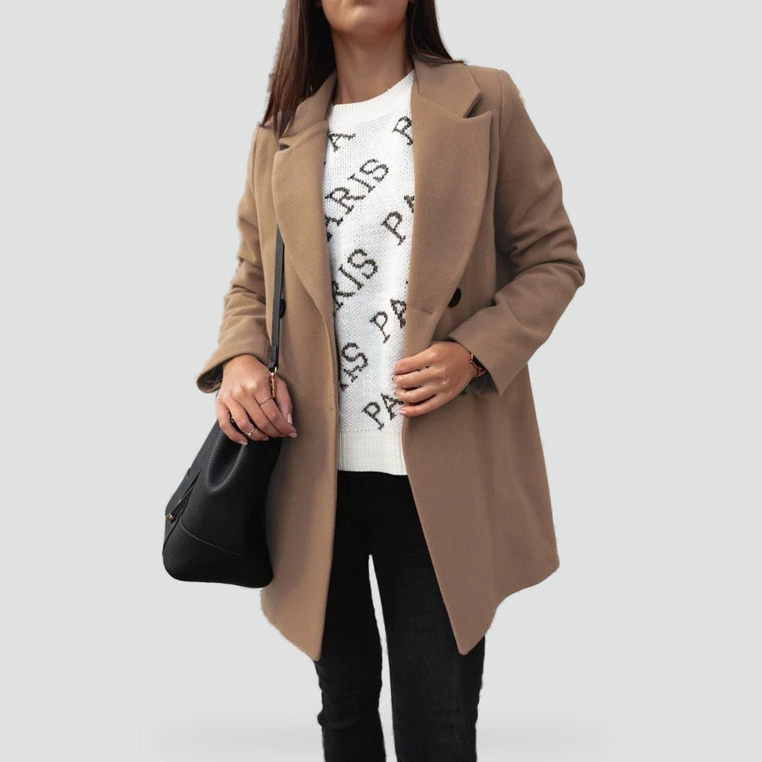 Khaki lange nette winterjas voor dames