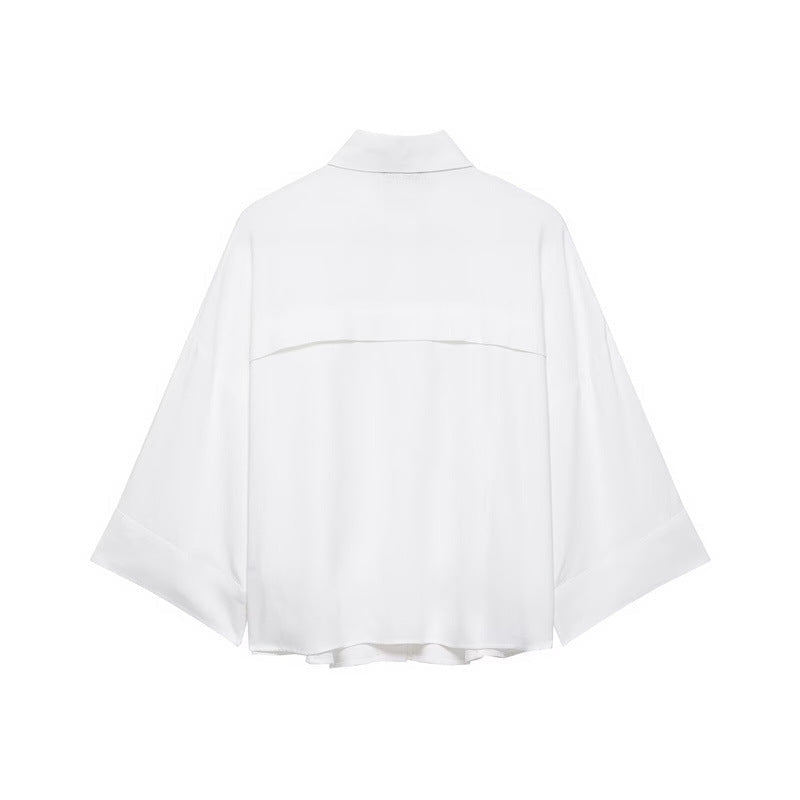 Dames Nonchalant Shirtjack met Kimonomouwen en Opgestikte Zakken