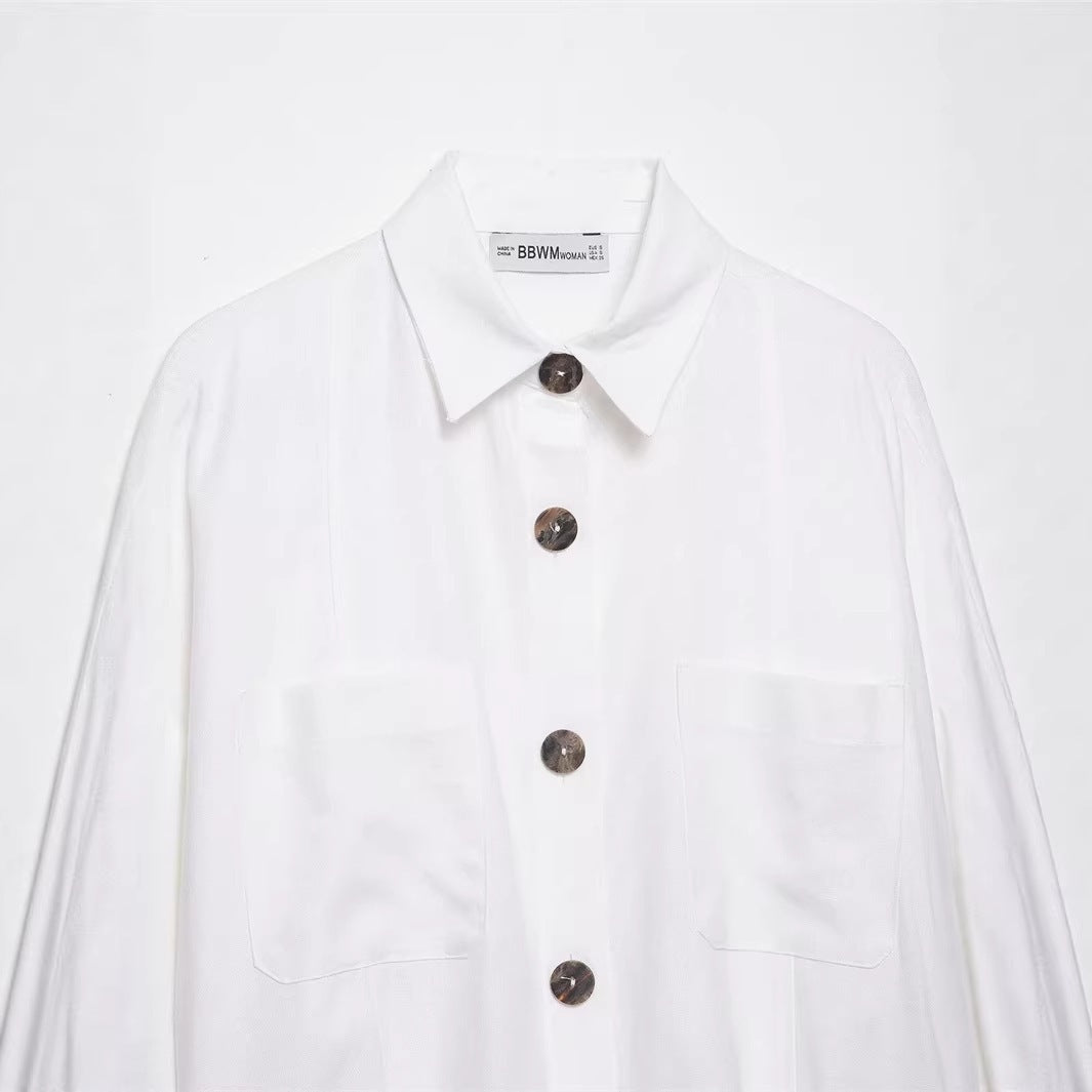 Dames Nonchalant Shirtjack met Kimonomouwen en Opgestikte Zakken
