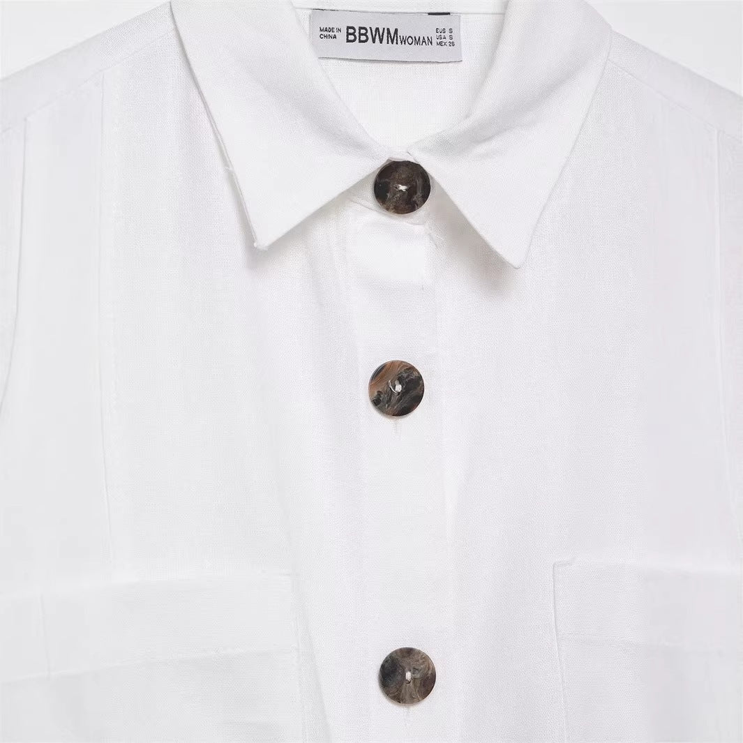 Dames Nonchalant Shirtjack met Kimonomouwen en Opgestikte Zakken