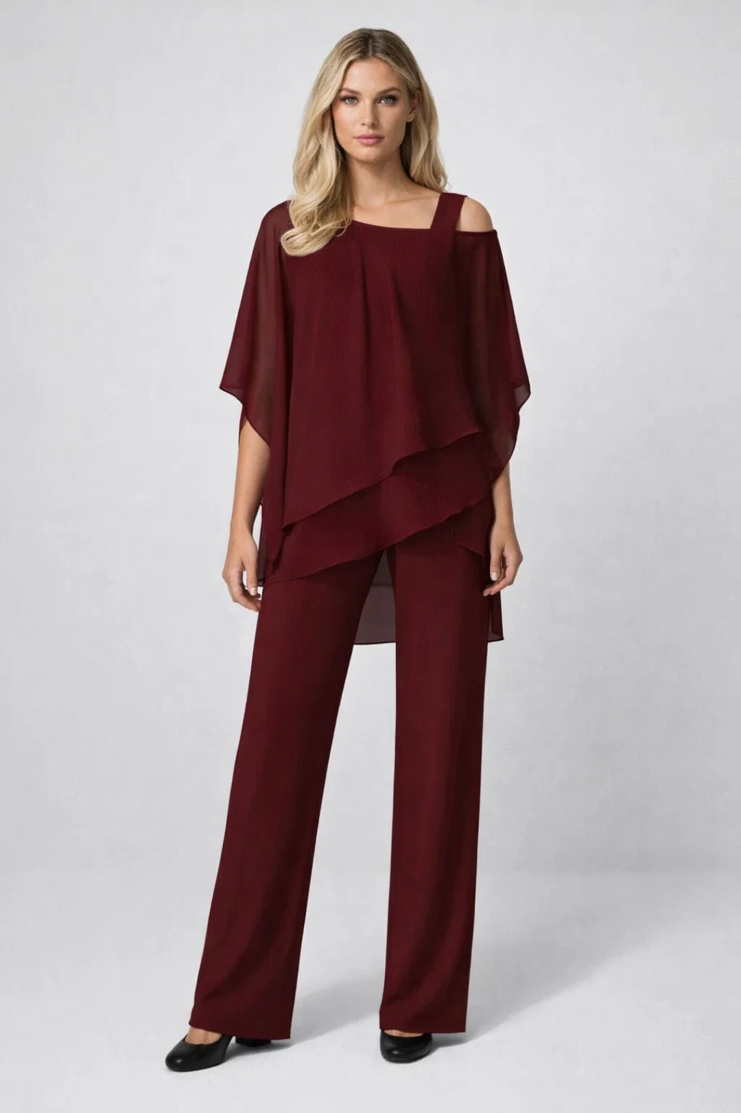 Set damă top larg pantaloni drepți festiv elegant