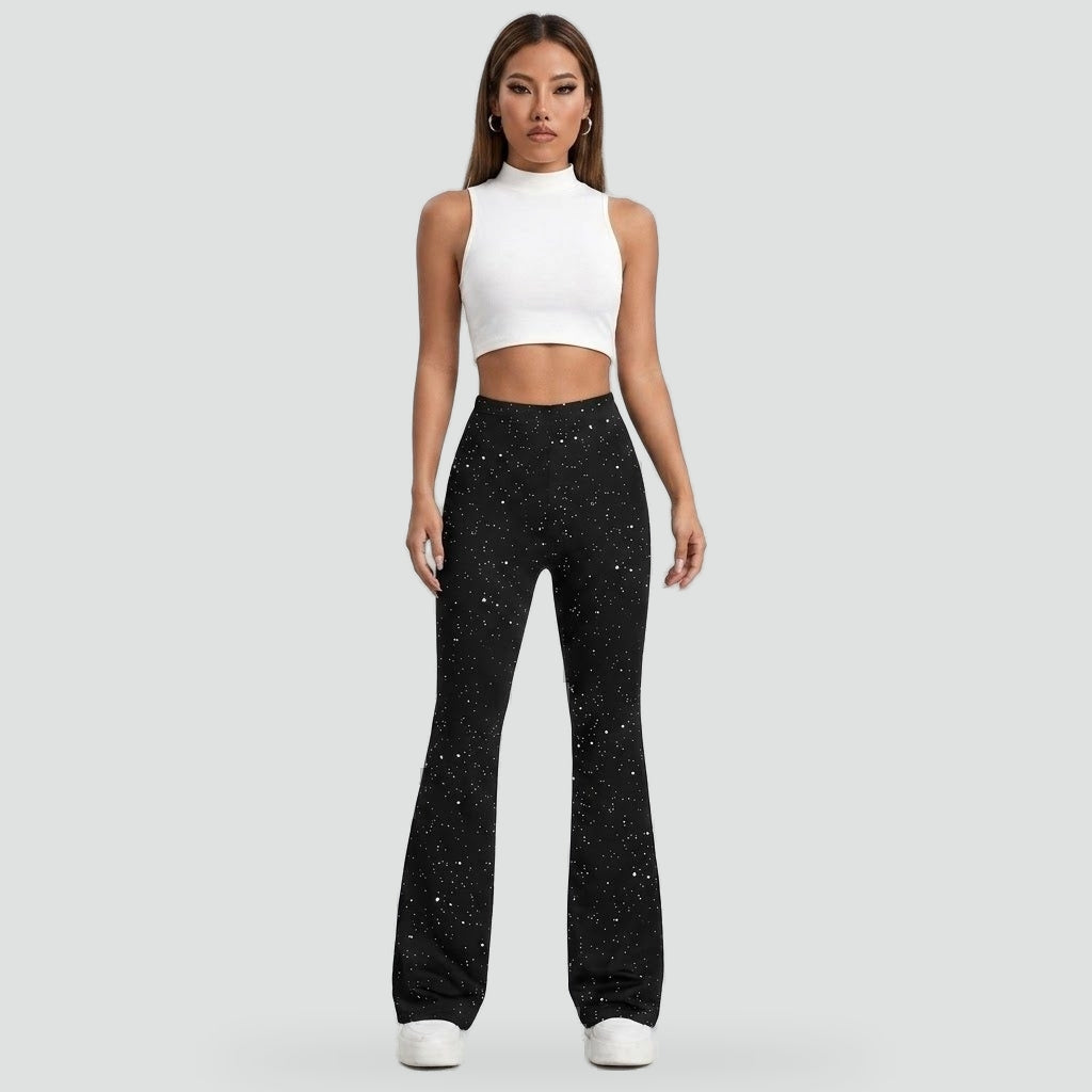 Dames Sprankelende Flared Broek met Hoge Taille en Wijde Pijp