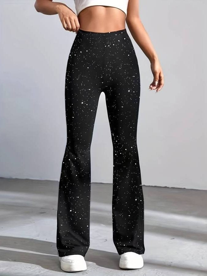 Dames Sprankelende Flared Broek met Hoge Taille en Wijde Pijp