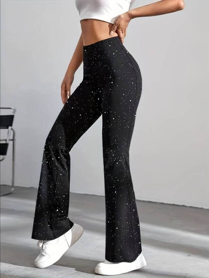 Dames Sprankelende Flared Broek met Hoge Taille en Wijde Pijp