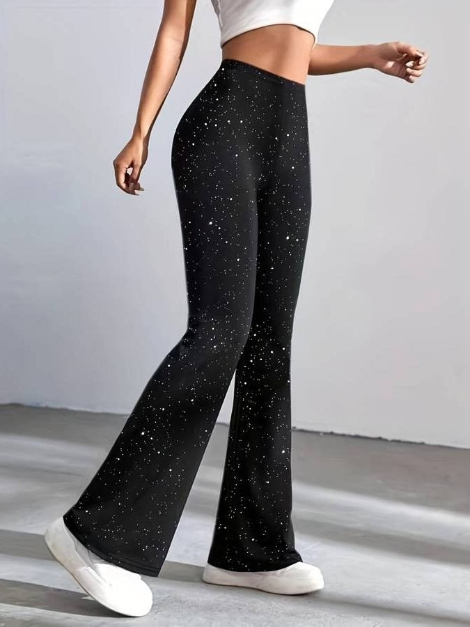 Dames Sprankelende Flared Broek met Hoge Taille en Wijde Pijp