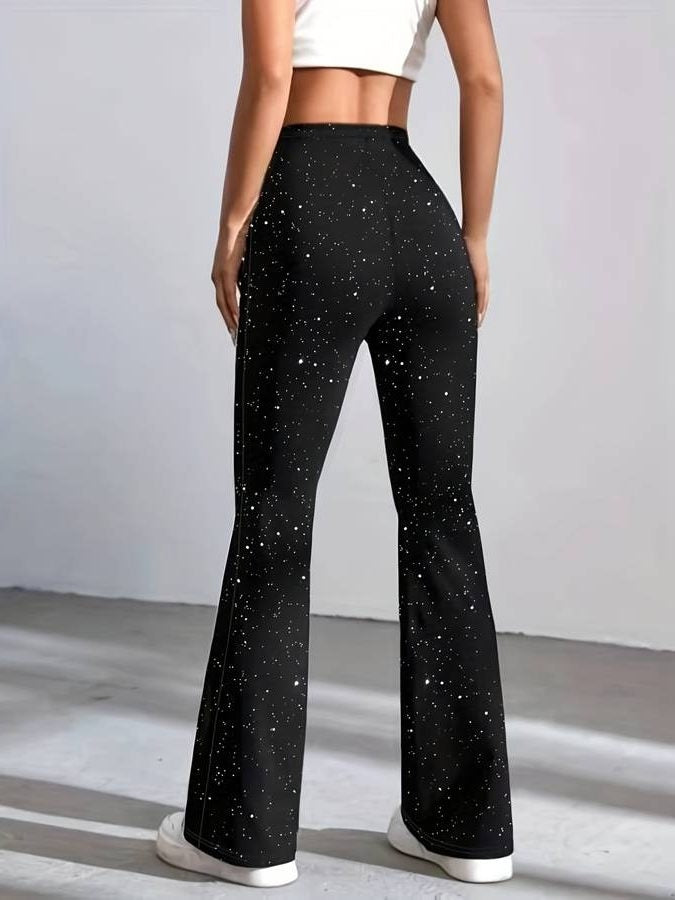 Dames Sprankelende Flared Broek met Hoge Taille en Wijde Pijp
