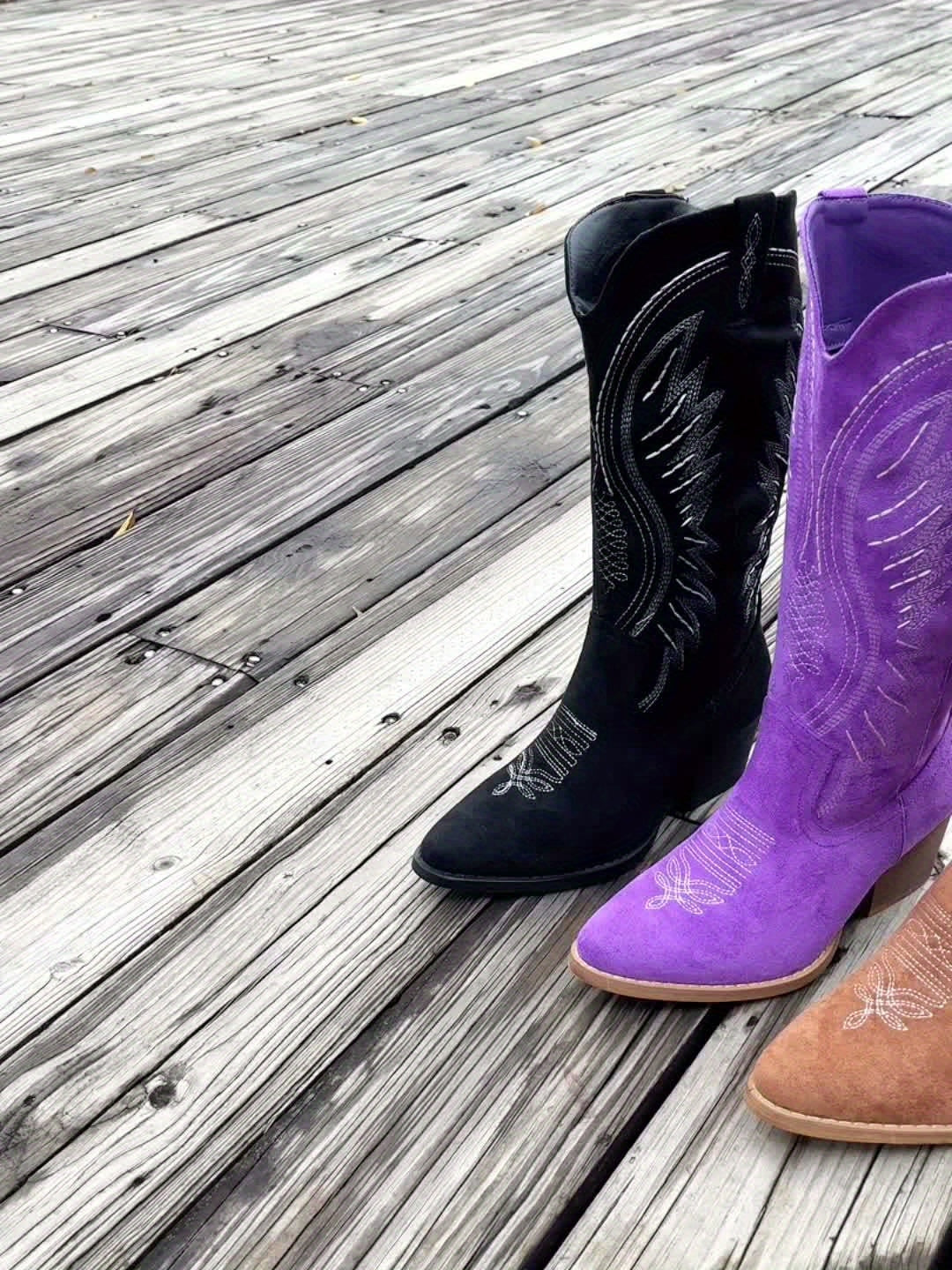 Dames Stoere Suède Cowboylaarzen met Blokhak en Spitse Neus