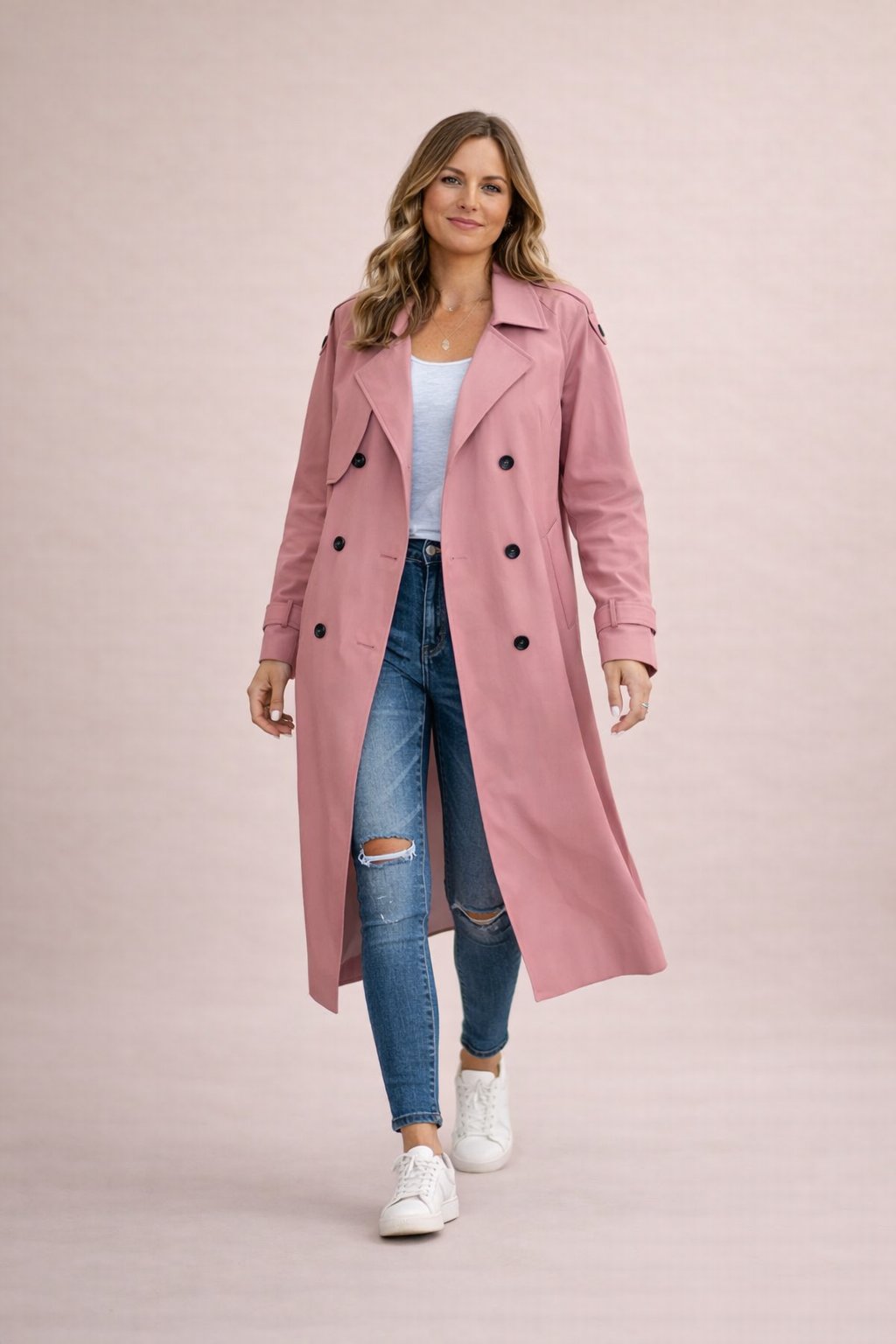 Trench-coat Femme Fermeture Double Rangée Avec Ceinture Décontracté Formel