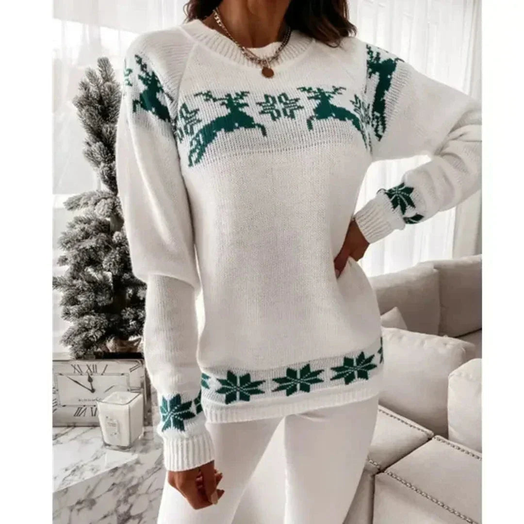 Dames Warme Kersttrui met Rendiermotief en Ronde Hals