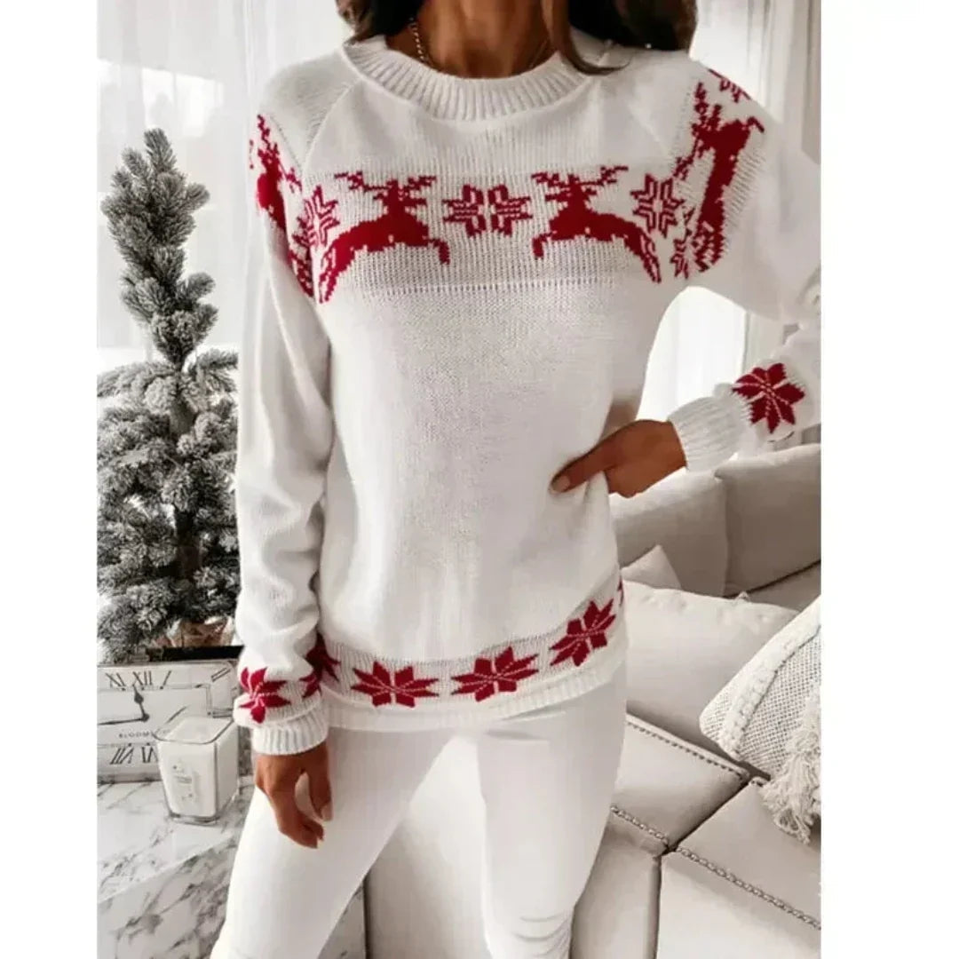 Dames Warme Kersttrui met Rendiermotief en Ronde Hals