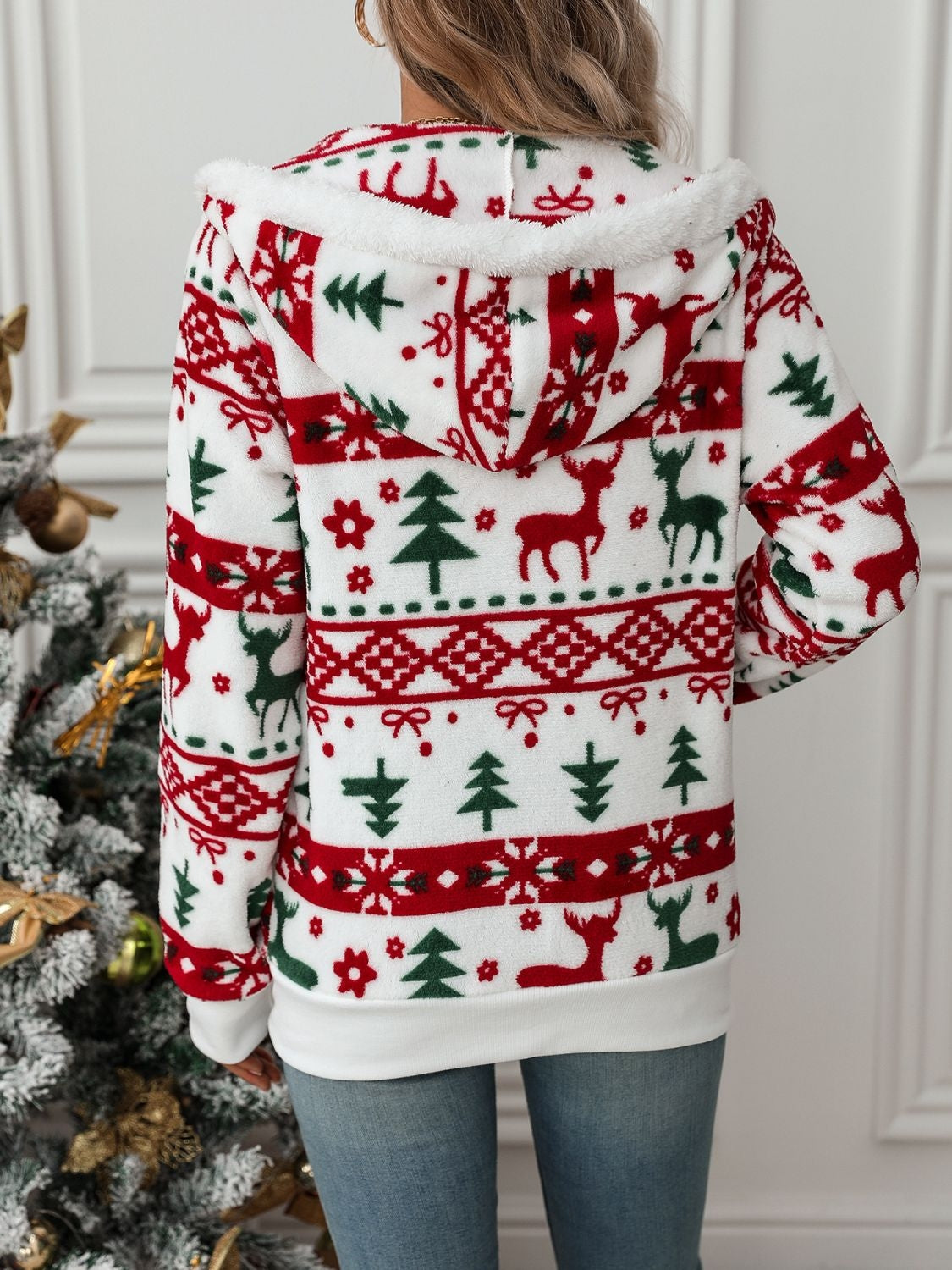 Dames Zachte Kerst Hoodie met Capuchon en Ritssluiting