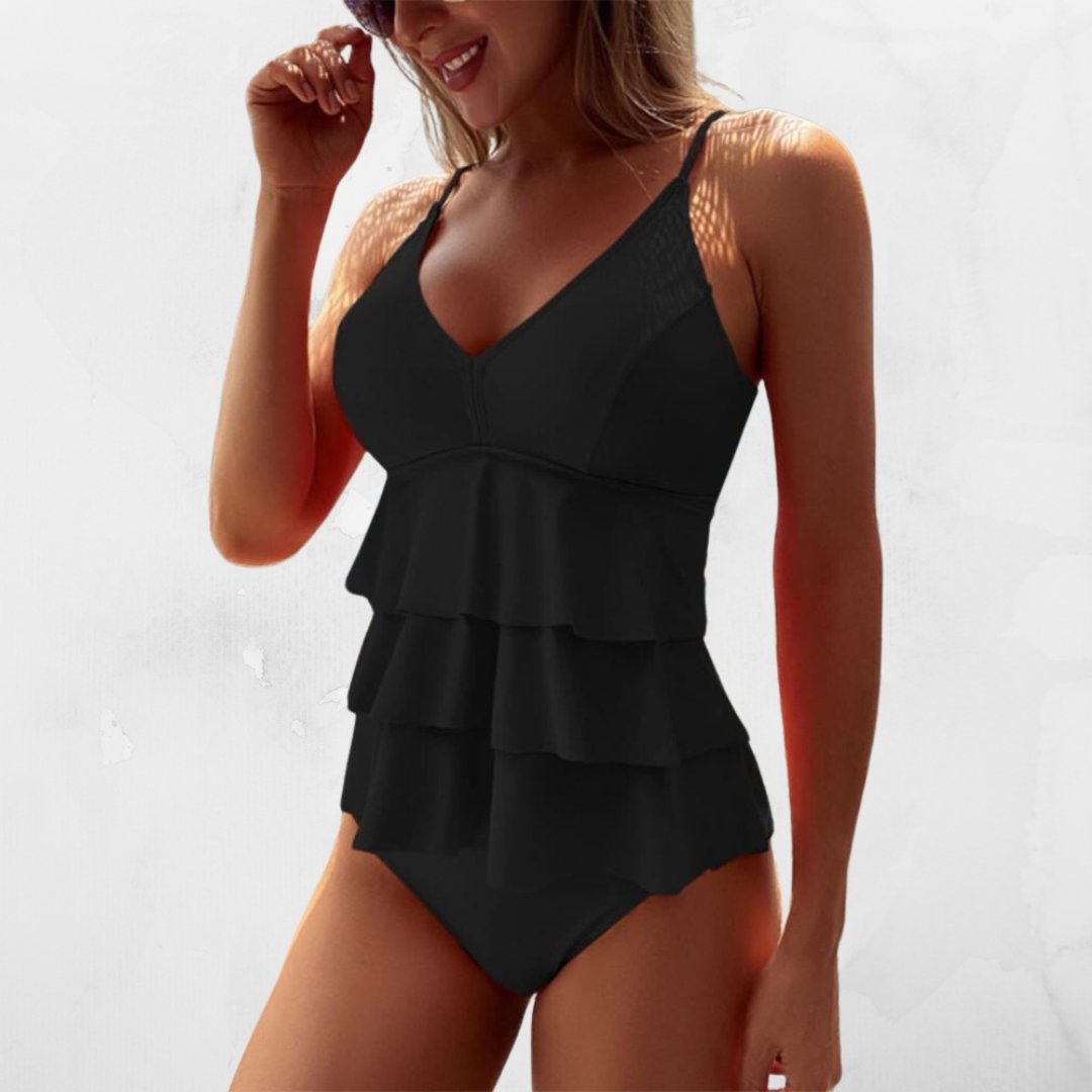 Maillot de bain d'été pour femmes avec décolleté en V et volants flatteurs