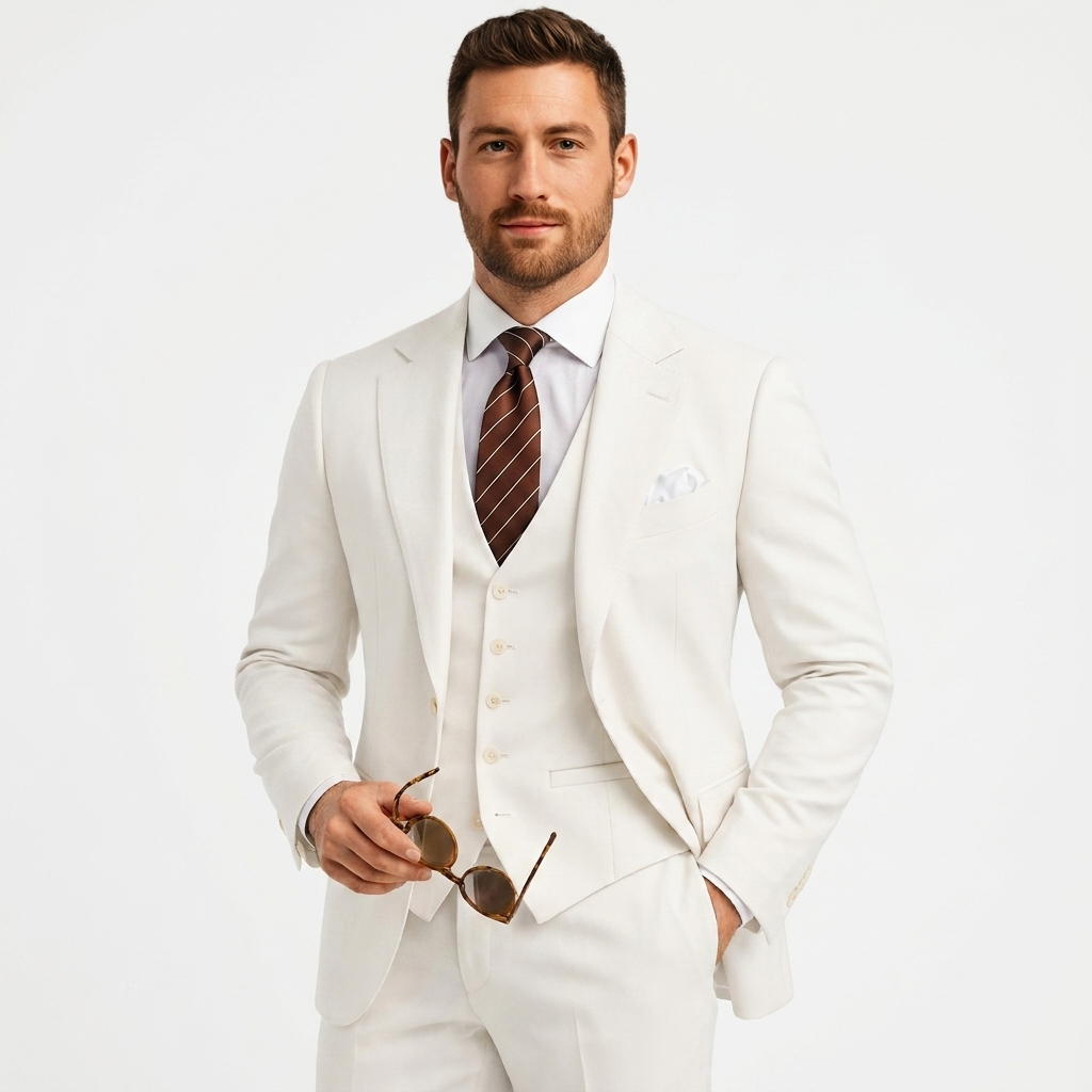 Costume trois pièces homme de luxe avec blazer, gilet et pantalon