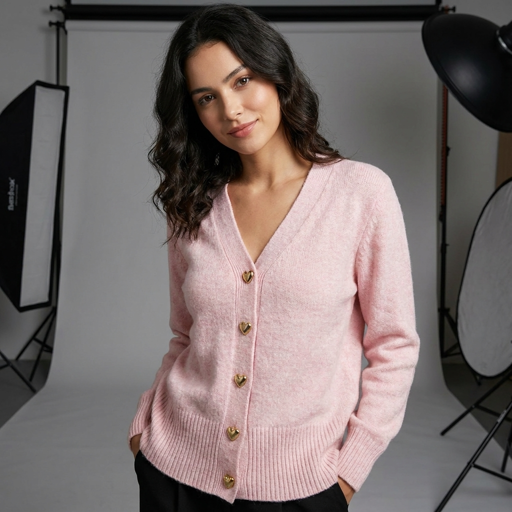 Chaleco para mujer corte regular escote en V cierre con botones manga larga casual otoño