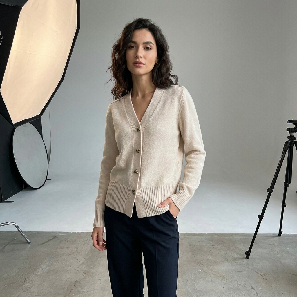 Chaleco para mujer corte regular escote en V cierre con botones manga larga casual otoño
