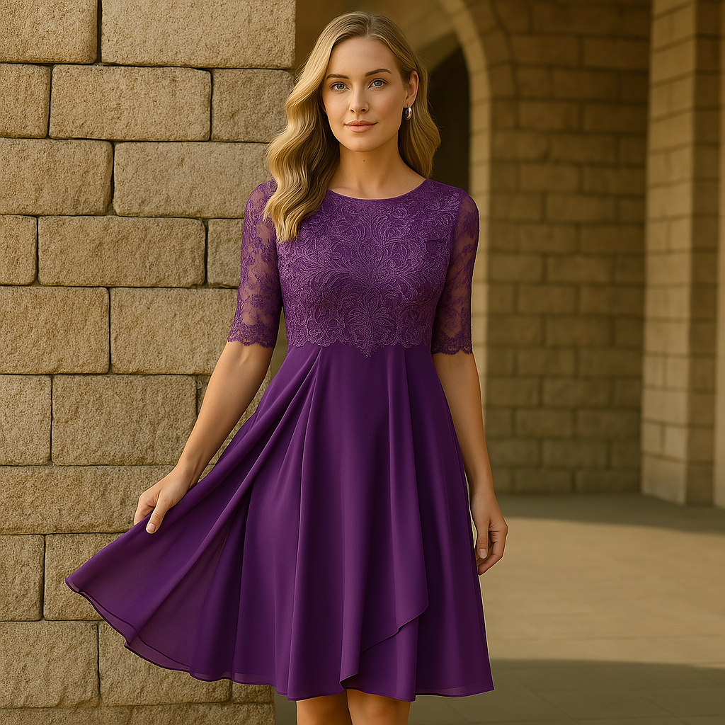 Vestido Elegante com Mangas 3/4 para Festas à Noite