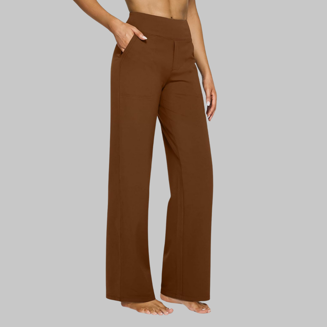 Pantalón de Cintura Alta para Mujer con Piernas Rectas y Bolsillos